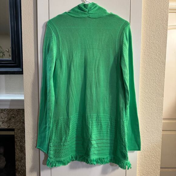 Lilly Pulitzer Cabana Green Open Front Noble Cardigan Fringe Size Medium - Picture 3 of 6